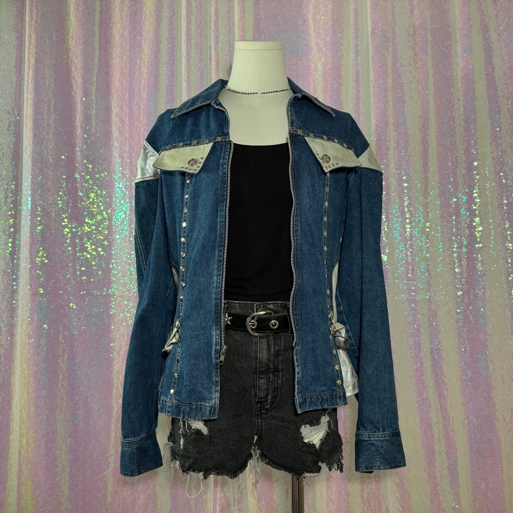 silver accent maximalist denim jacket - Picture 3 of 12